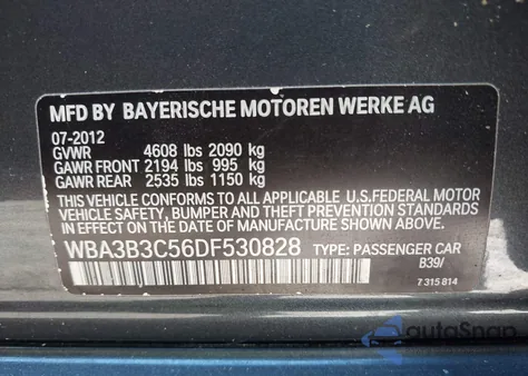 2013 BMW 328I xDrive из США, поврежденный, VIN WBA3B3C56DF530828